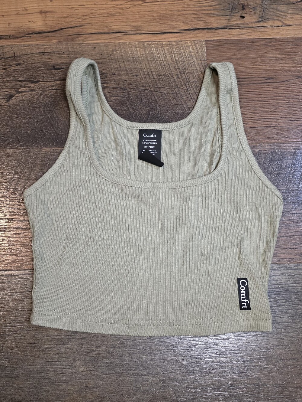 Comfrt Dusty Pine XS Ribbed Tank Crop Top - Women